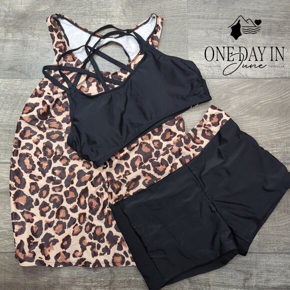 Yonique Crop Boyshort 3 Piece Bikini Swimsuit Size S - Picture 1 of 4